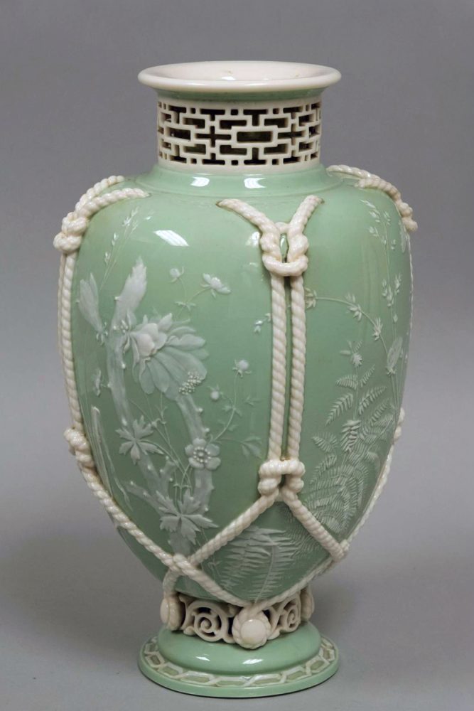 Minton Vase. Celadon. Shape 759. Ropes.