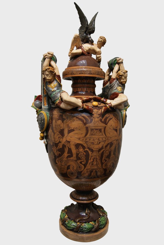 Minton 1328 Majolica Prometheus Vase Brown