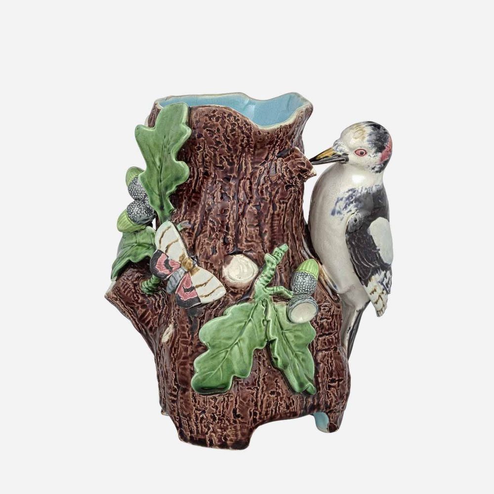 Minton 1558 Majolica Jug Woodpecker On A Tree Trunk