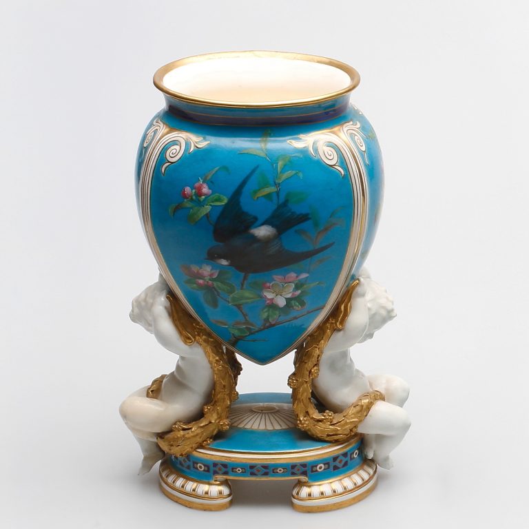 Minton 1646 Cloisonne Style Amphora Vase With Cherub Support