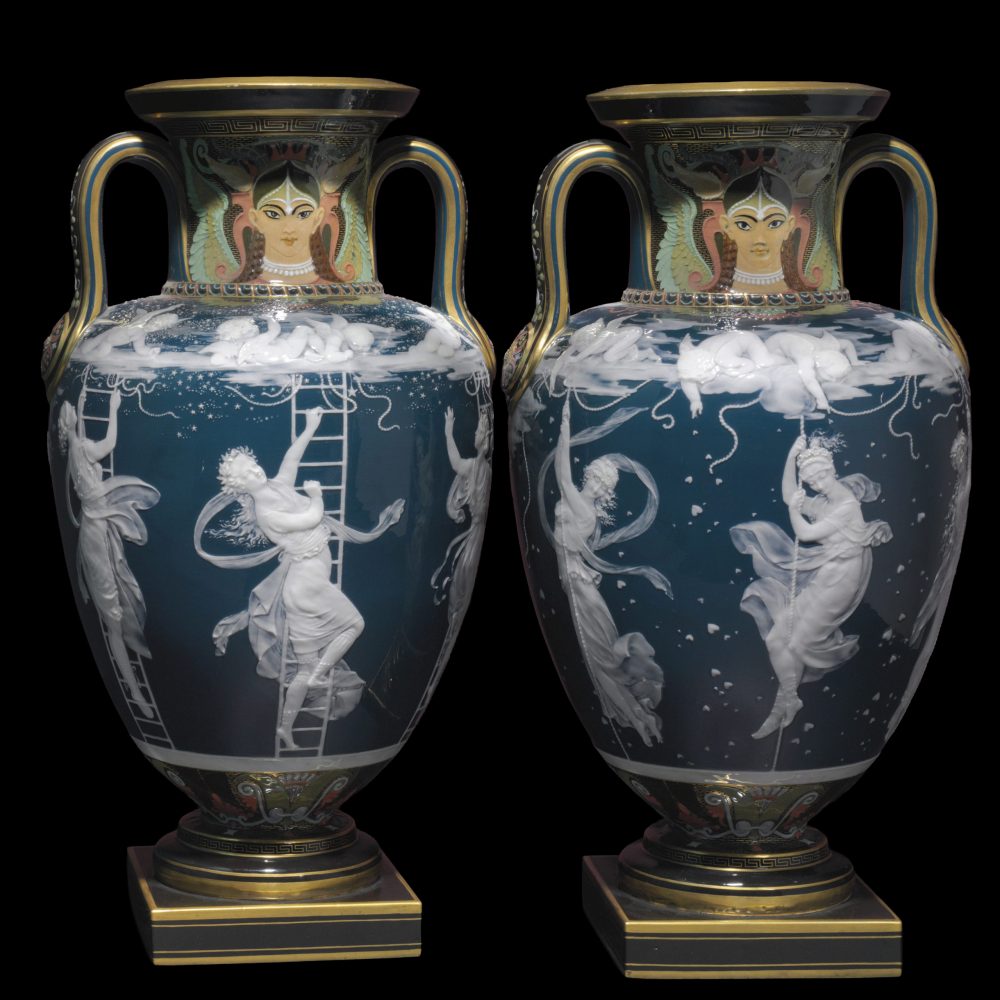 Minton 1722 Pair Of Pate Sur Pate Vases Bysolon