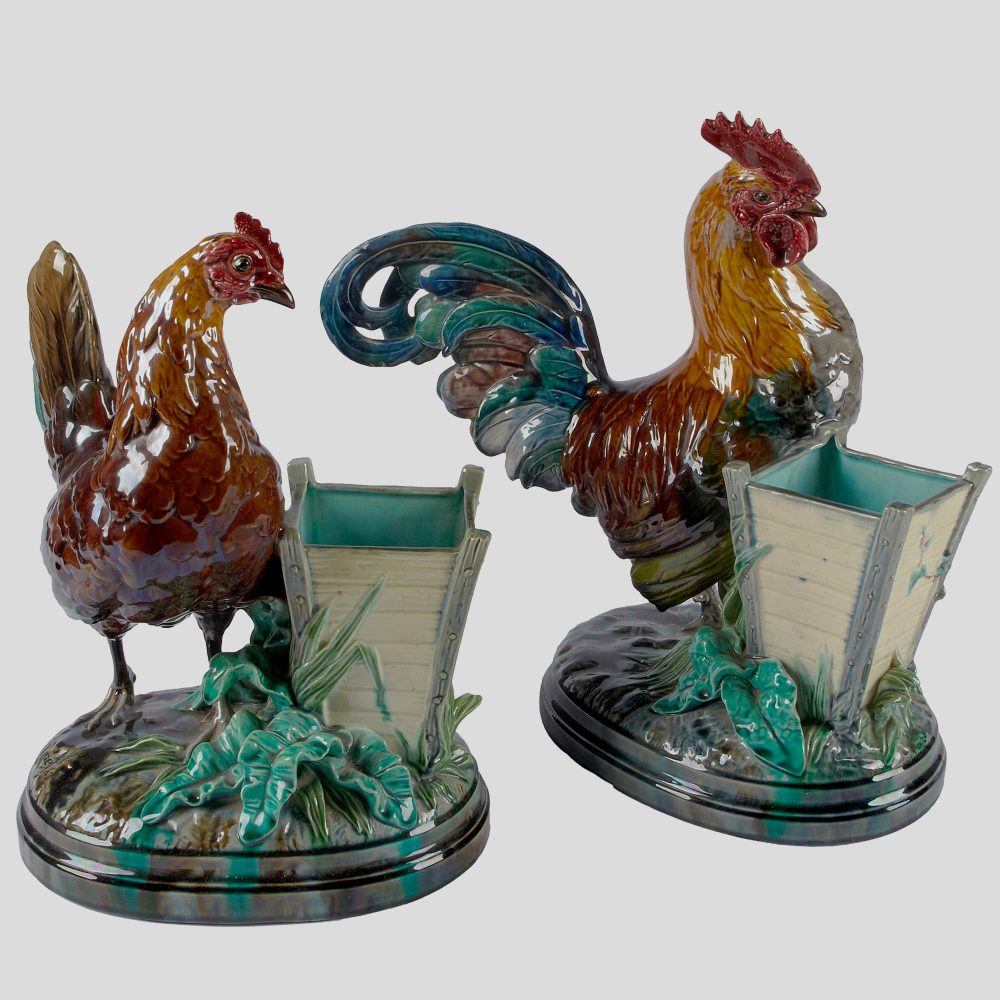 Minton 1982 1983 Majolica Rooster And Chicken