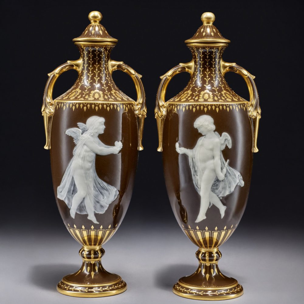 Minton 3257 Pate Sur Pate Vases With Cupids