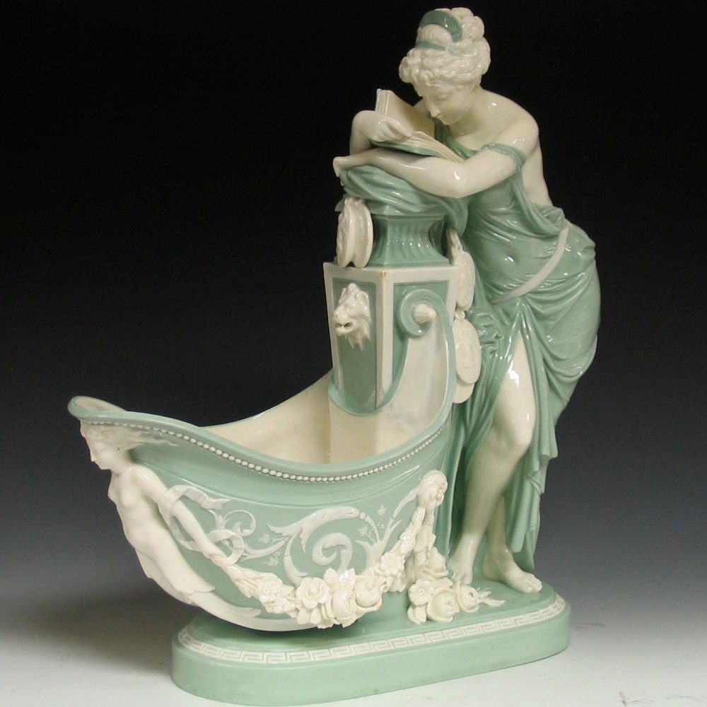 Minton 463 Celadon Flower Holder The Reader By Carrier Belleuse
