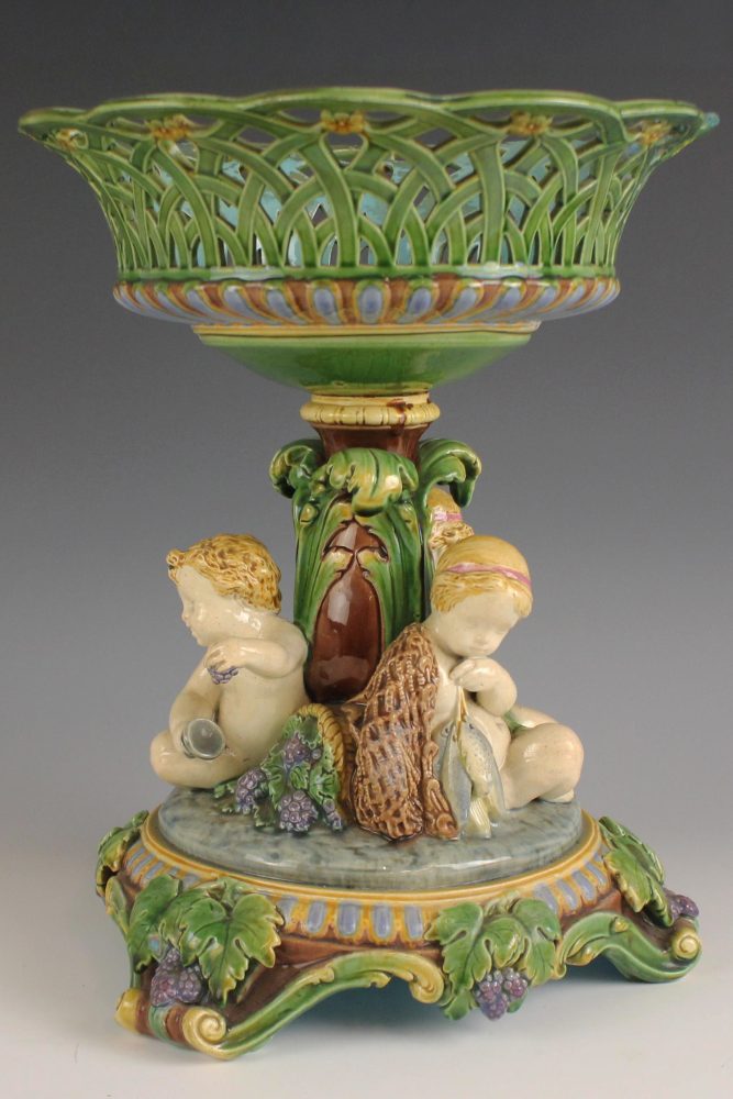Minton 540 Majolica Basket With Cherubs