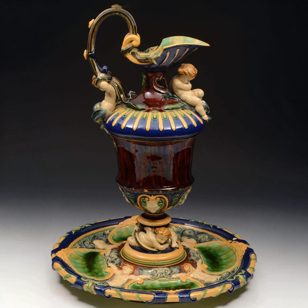 Minton 787 Majolica Figural Ewer On Stand