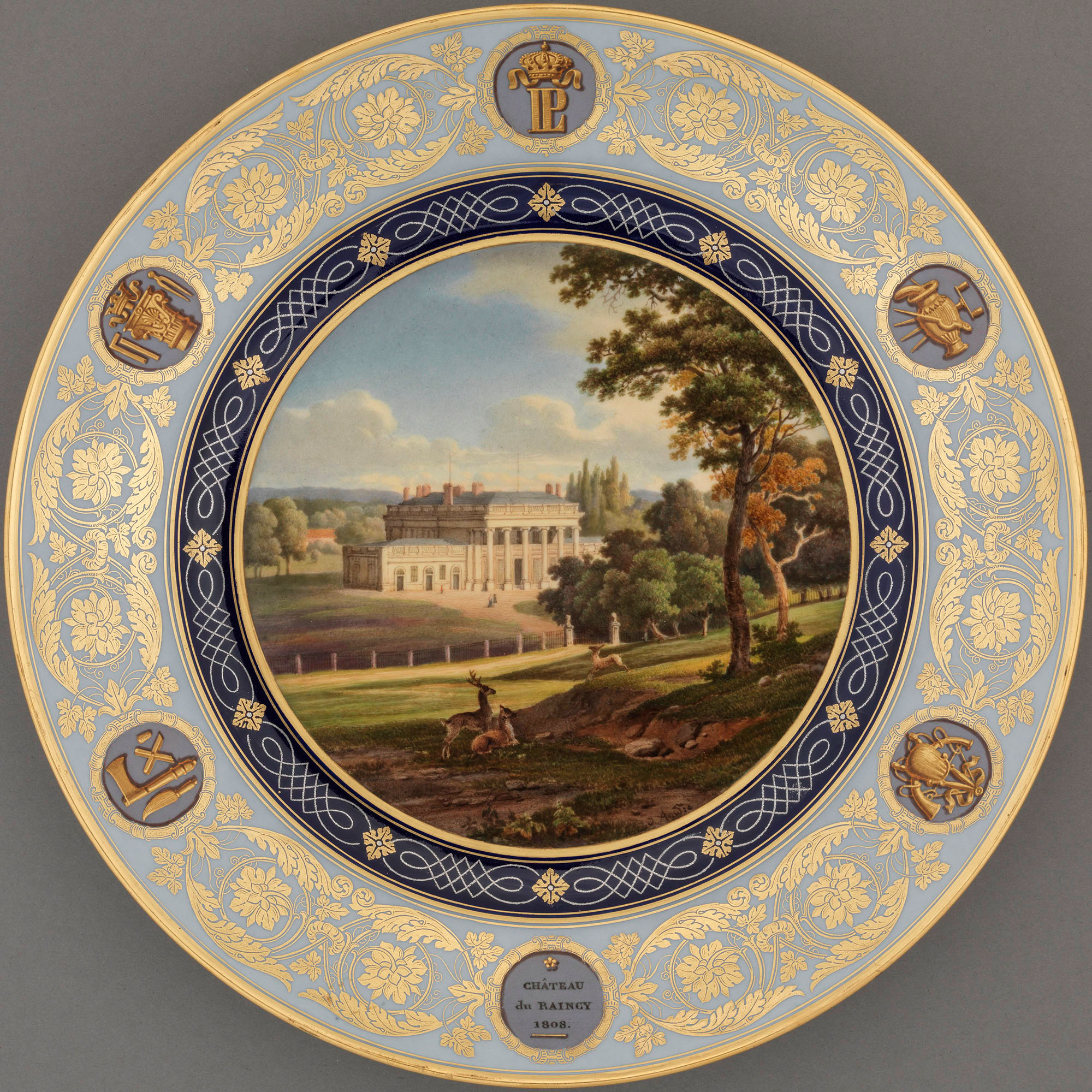 Sevres plate from Service Historique - View of Château du Raincy