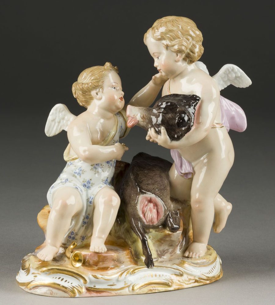 Meissen B87 Figural Group Cupids As Meleager And Atalanta