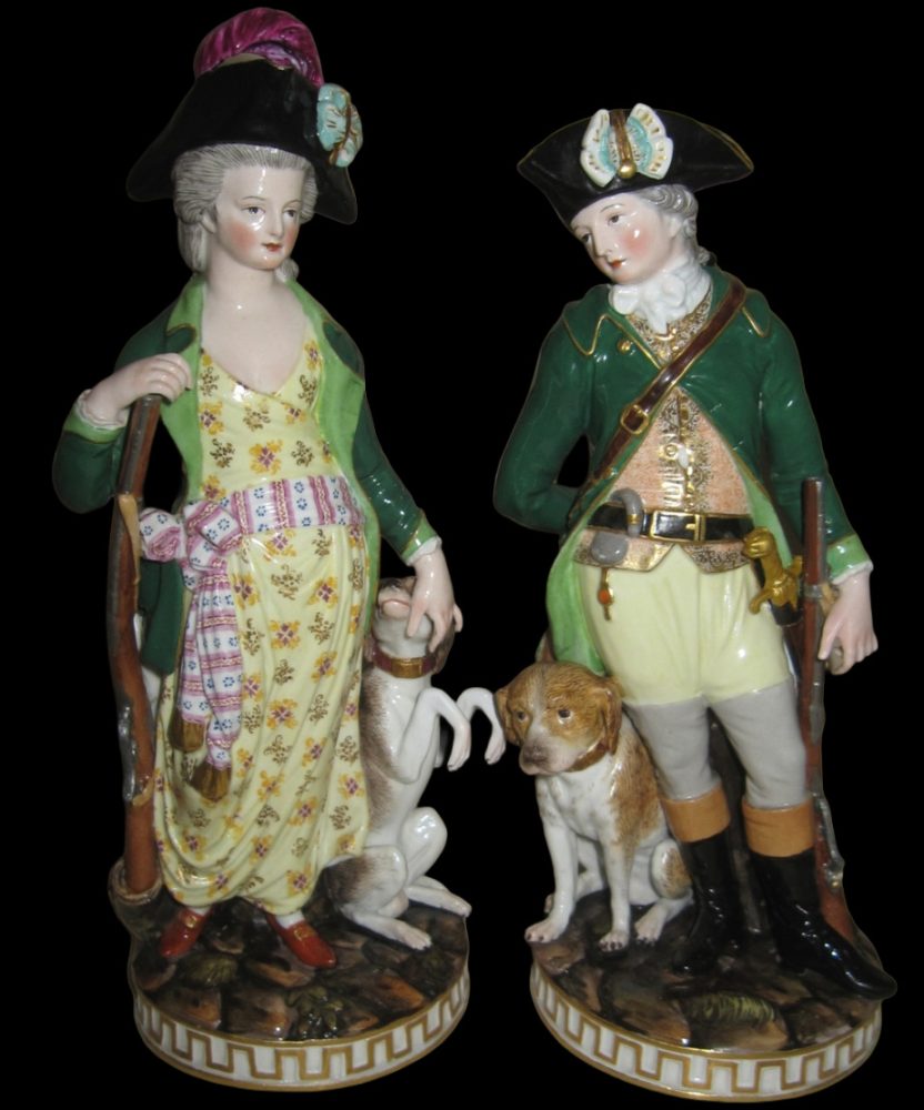Meissen J80 J81 Figures Of Hunters With Dogs
