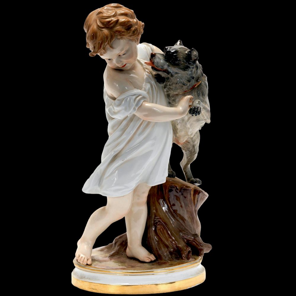 Meissen "Child with the dog" figural group. Model number M166 by Hirt