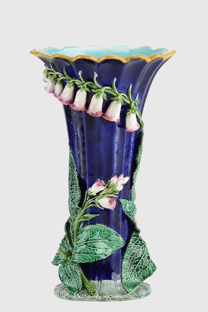 Minton 1757 Majolica Vase With Foxglove Flowers