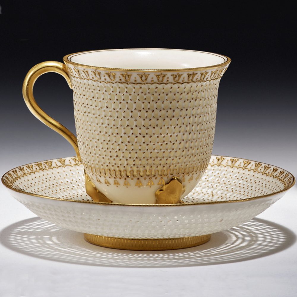 Royal Worcester Reticulated Cup And Saucer By George Owen