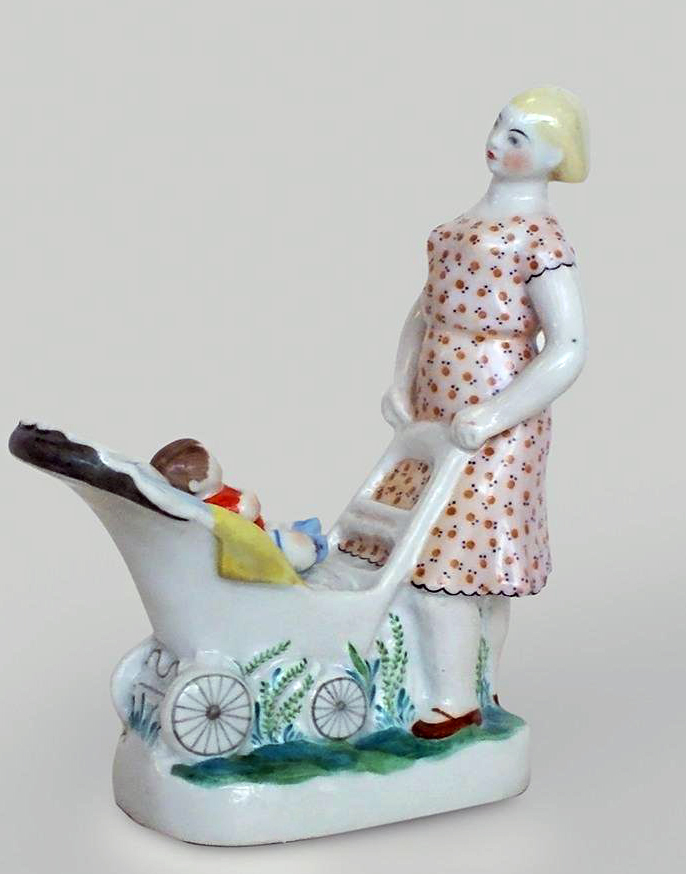 Soviet Porcelain Figural Group Woman With Stroller By Kuchkina