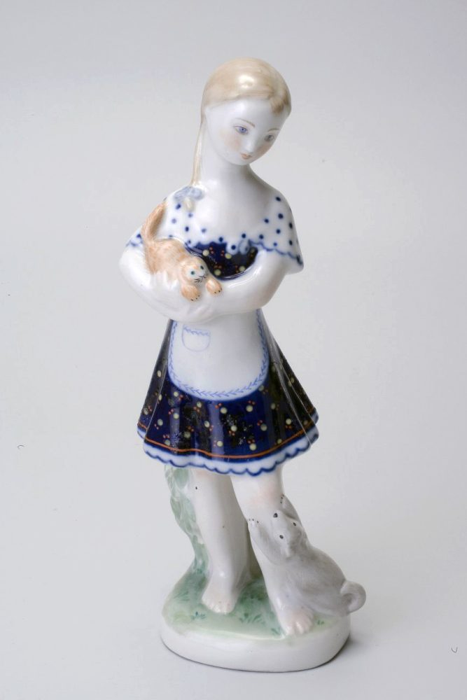 Soviet Porcelain Figure Girl With Kitten By Kuchkina