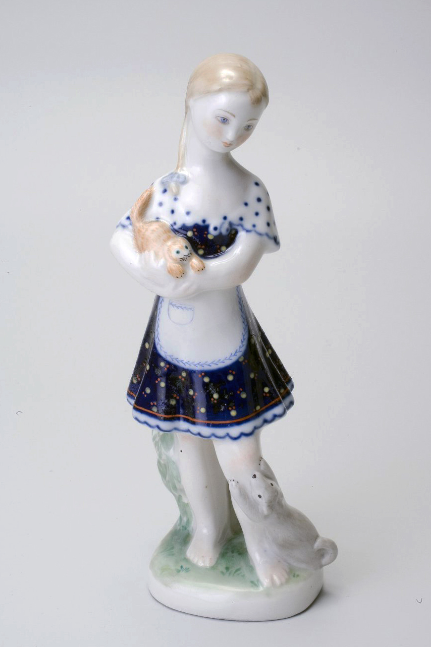 Soviet Porcelain Figure Girl With Kitten By Kuchkina