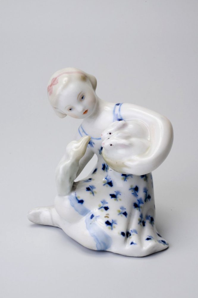 Soviet Porcelain Figure Girl With Rabbits By Kuchkina