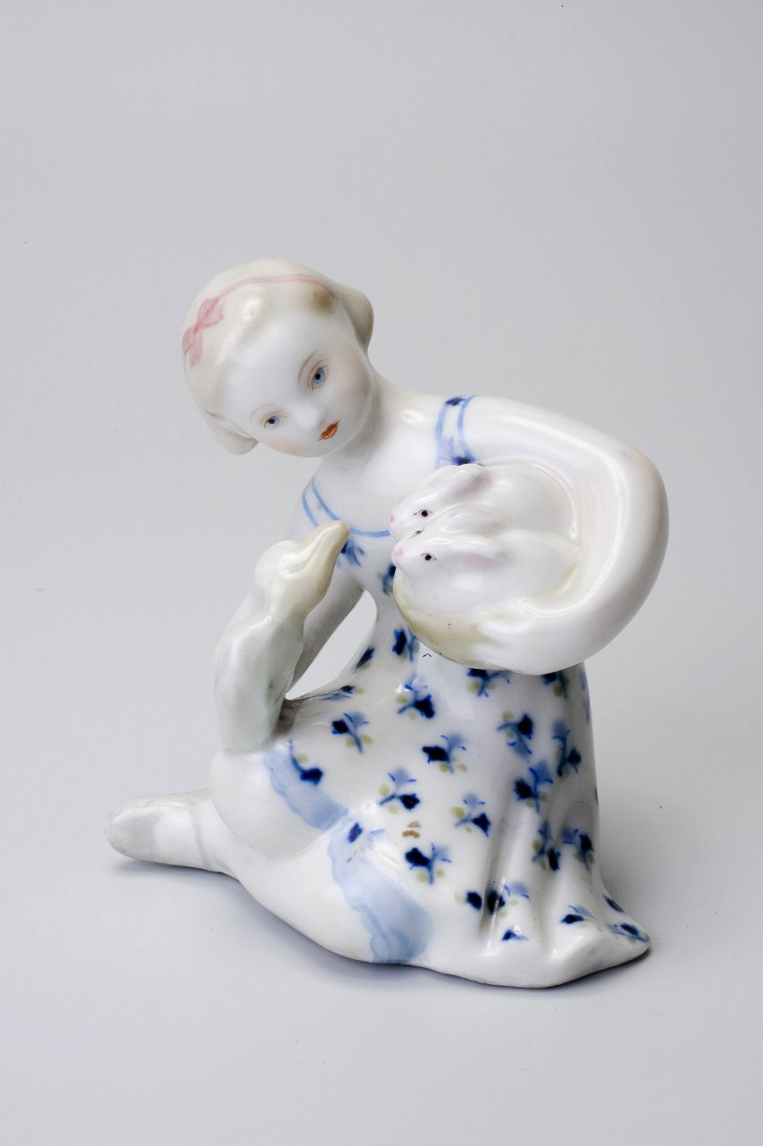 Soviet Porcelain Figure Girl With Rabbits By Kuchkina