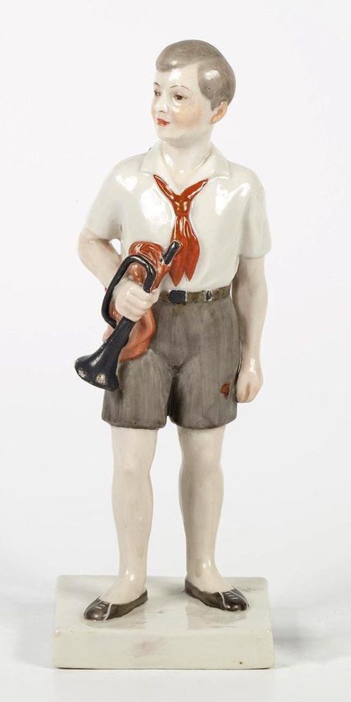 Soviet porcelain figurine "Pioneer with horn" by Kazimir Rizhov. Lomonosov State Porcelain factory