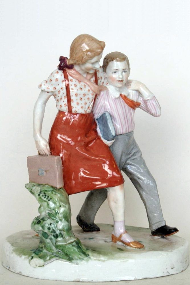 Lomonosov Soviet porcelain figural group of Schoolchildren by Kazimir Rizhov