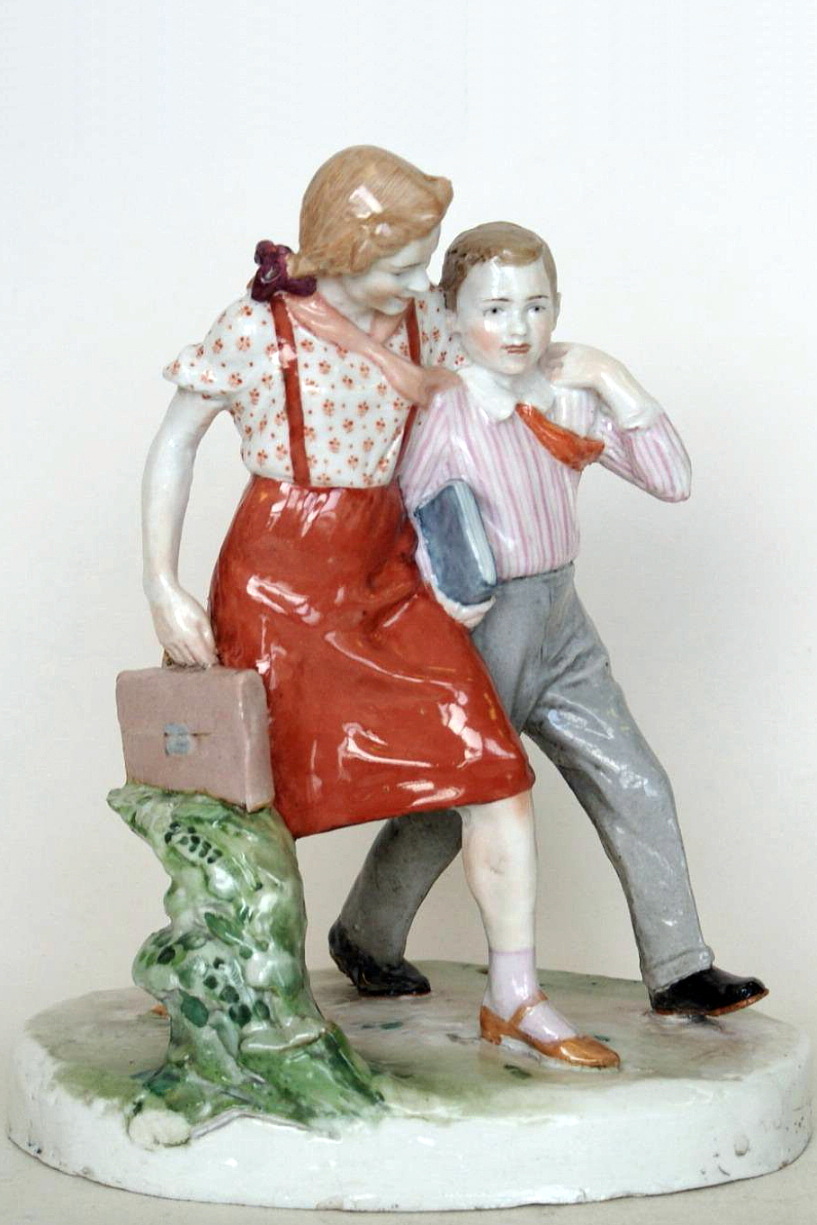 Lomonosov Soviet porcelain figural group of Schoolchildren by Kazimir Rizhov