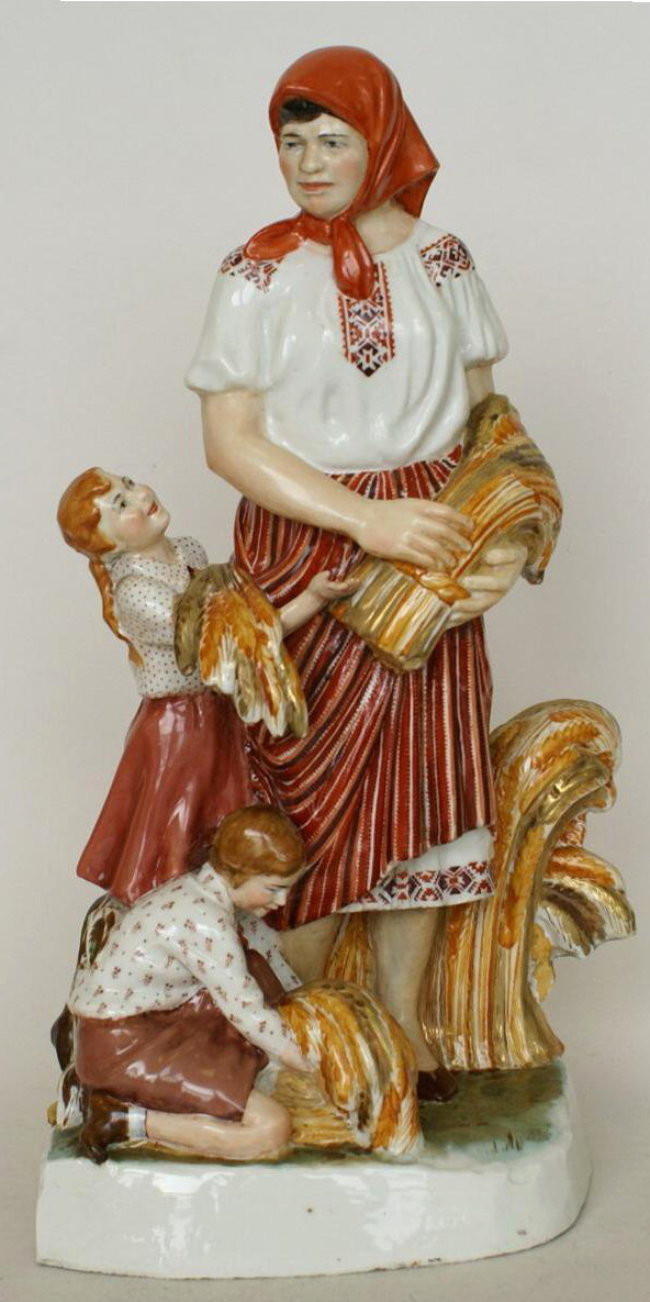 Soviet Porcelain Figural Groupkolhoznitsa By Rizhov Lomonosov