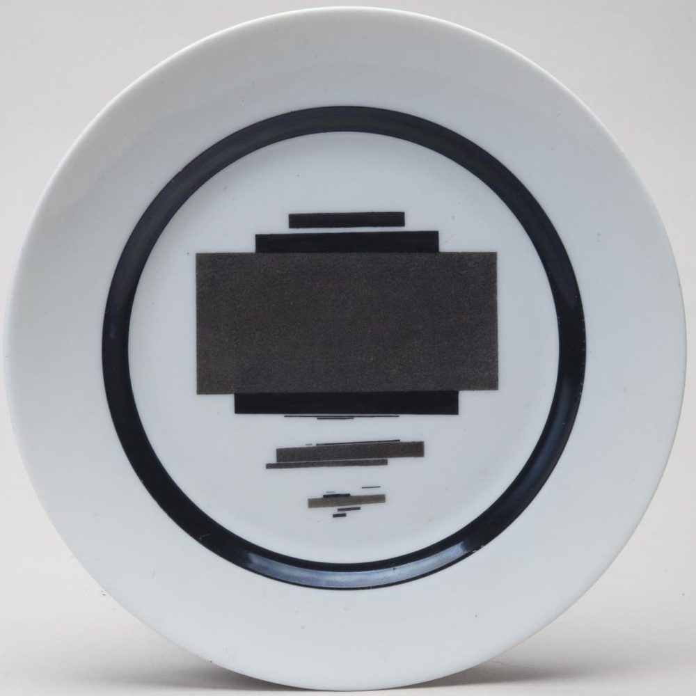 Soviet porcelain plate from "Black band" service. Suprematism. Ilya Chashnik. Lomonosov State Porcelain factory, St Petersburg, USSR. 1923-1924