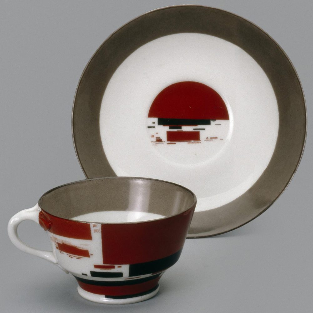 Soviet Porcelain Grey Band Cup And Saucer Suprematism By Ilya Chashnik