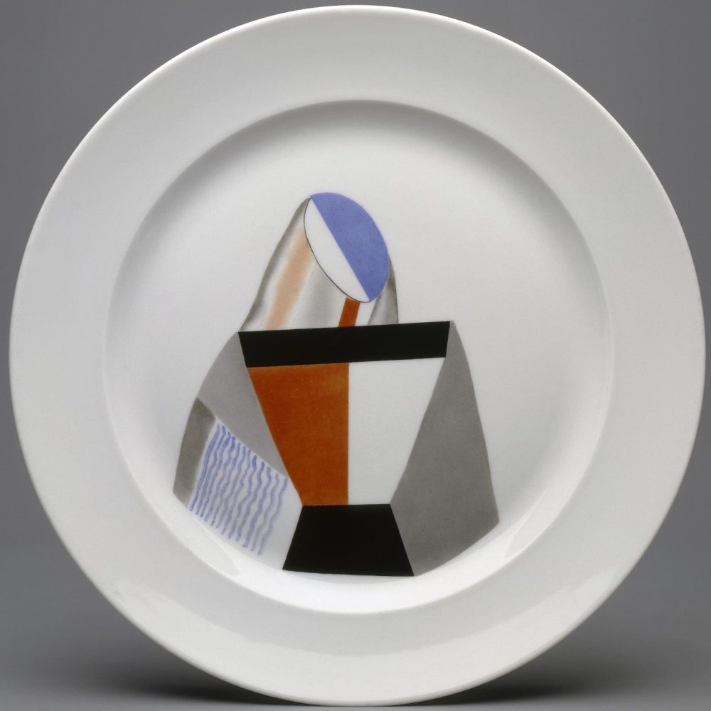 Soviet porcelain platter "Young Woman". Suprematism. Nikolai Suetin. Lomonosov State Porcelain factory, St Petersburg, USSR