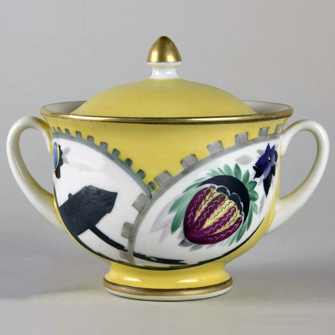 Soviet Porcelain Yellow Service Sugar Bowl By Kobyletskaya