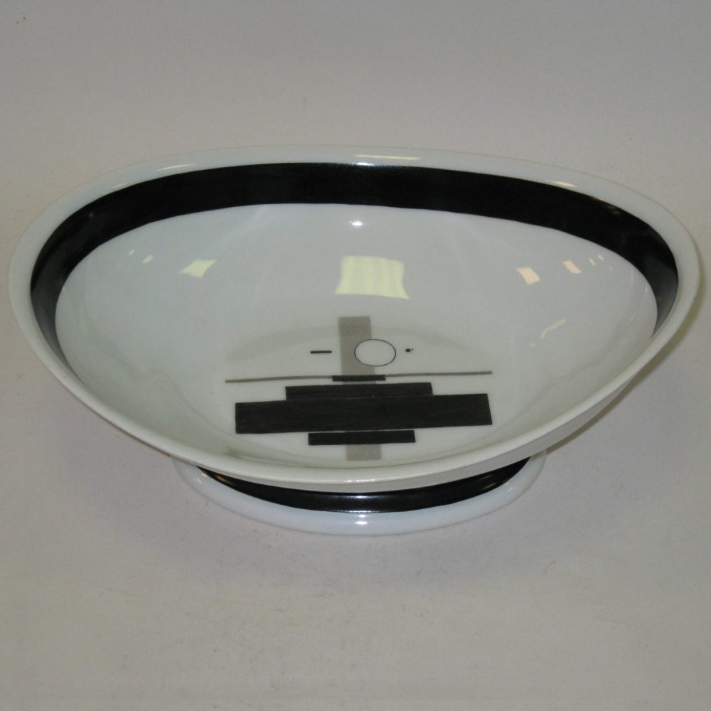Soviet porcelain salad bowl from "Black band" service. Suprematism. Ilya Chashnik. Lomonosov State Porcelain factory, St Petersburg, USSR. 1923-1924