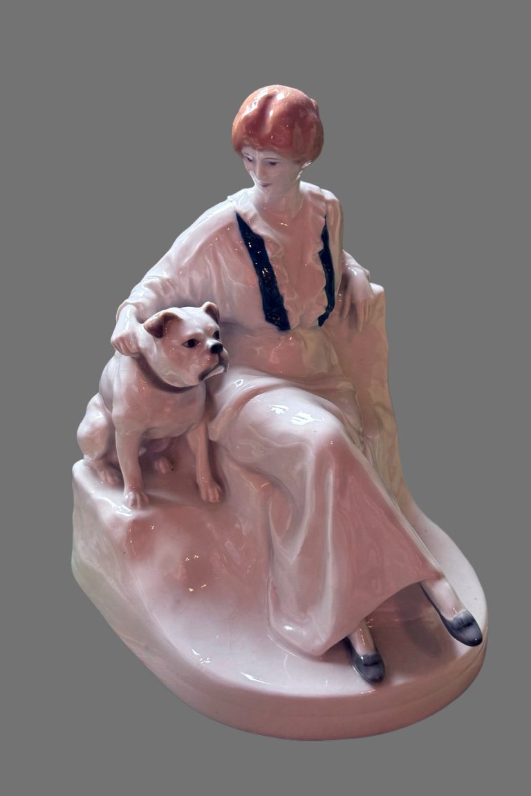 Kpm 10469 Figural Group Lady With Bulldog By Rudolf Marcuse