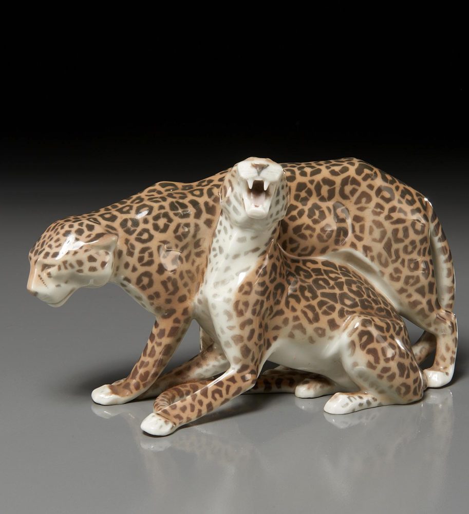 Kpm 9186 Figural Group Leopards By Anton Puchegger