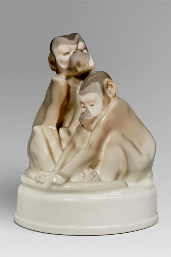 Kpm 9360 Figural Group Monkeys By Anton Puchegger