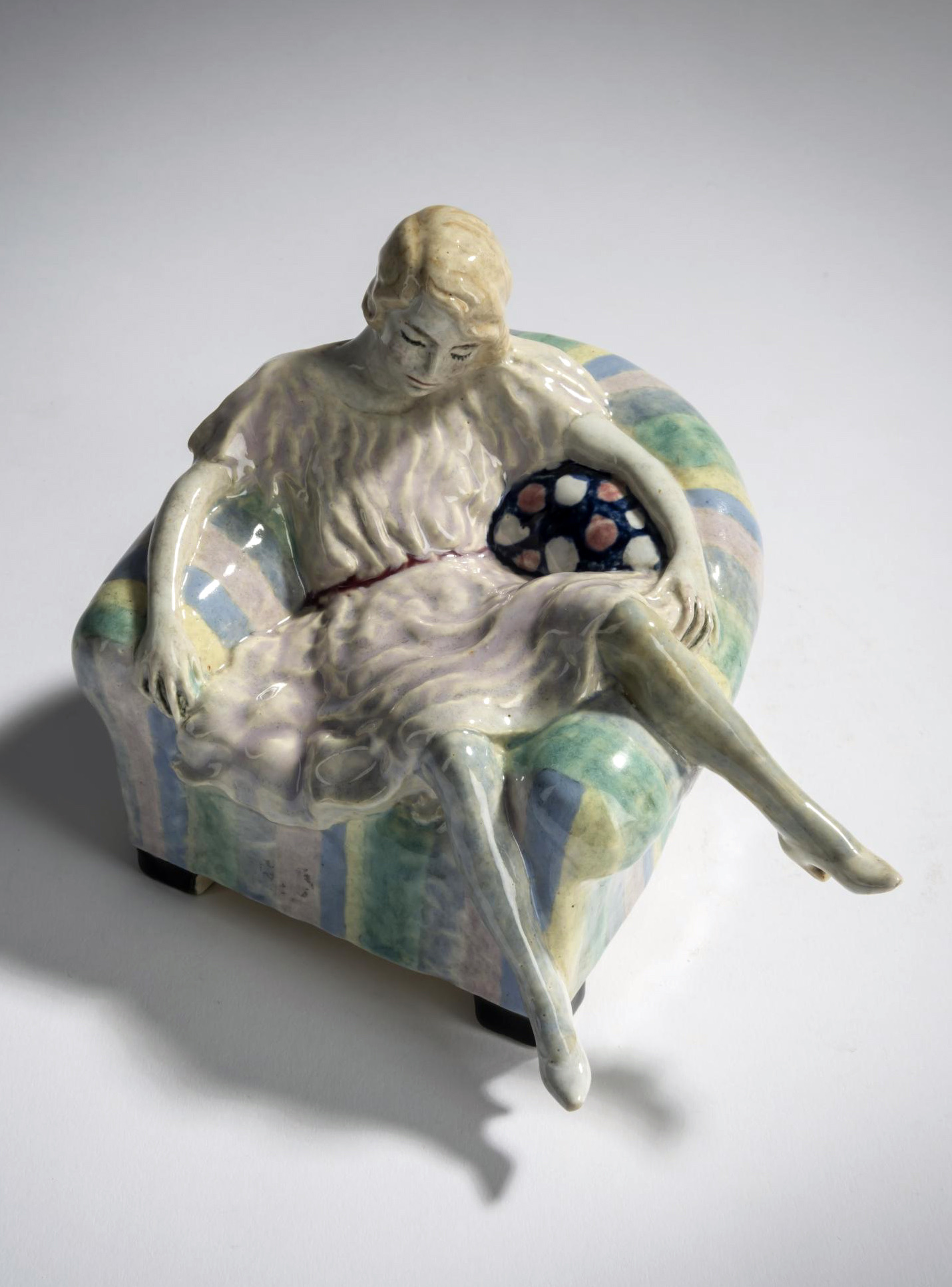 Langenzersdorf Figure Young Girl Lounging On An Armchair By Eduard Klablena 013