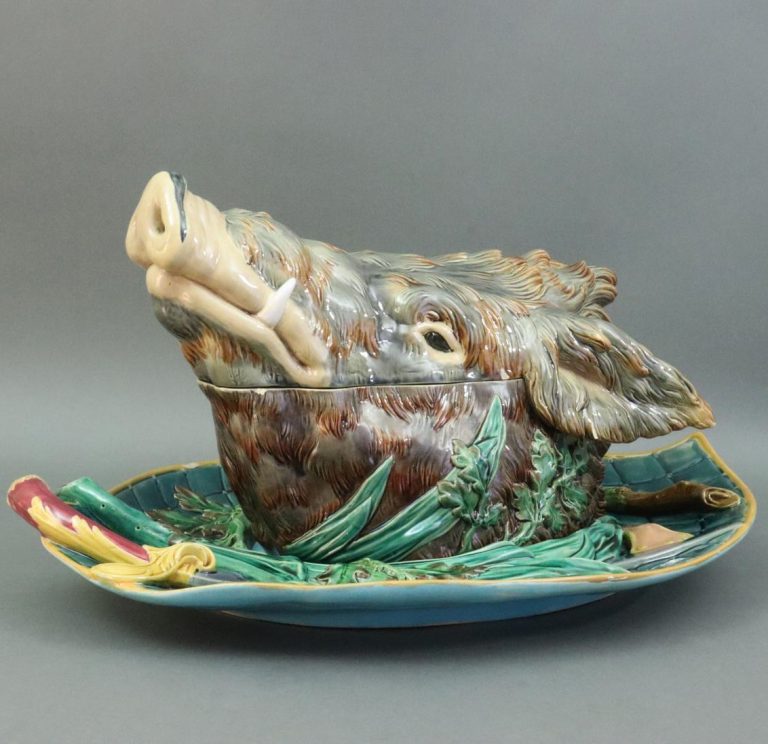 Minton 2141 Majolica Tureen With Boars Head