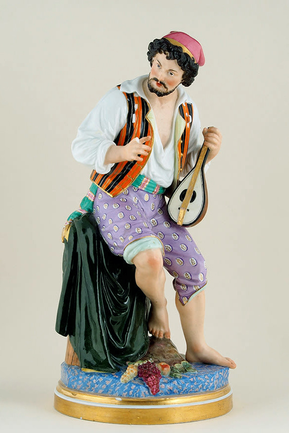 Russian Imperial Porcelain Factory Figural Lute Player By Spiess