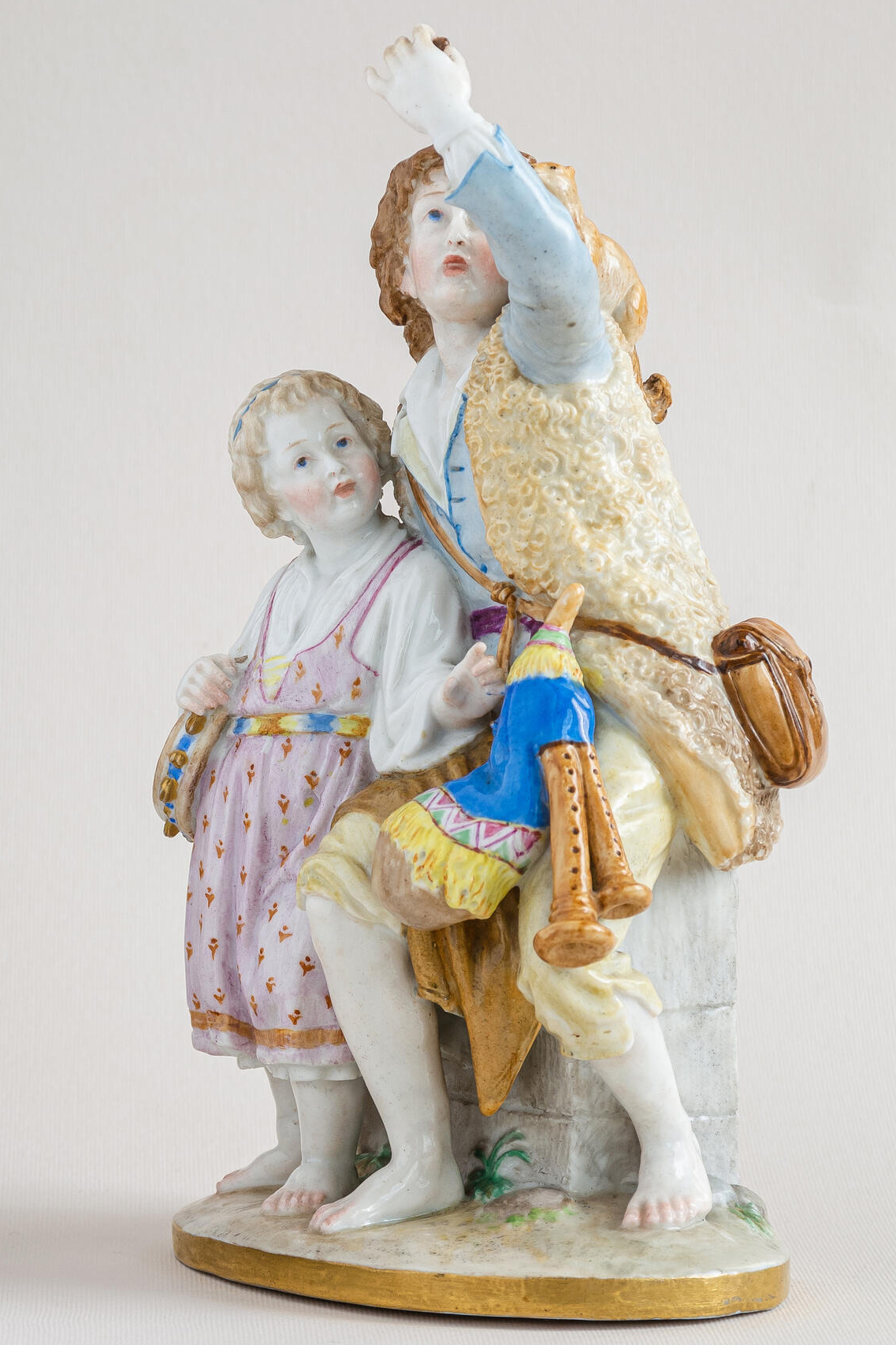 Russian Imperial Porcelain Factory Figural Group Bulgarian Children With A Squirrel By Spiess