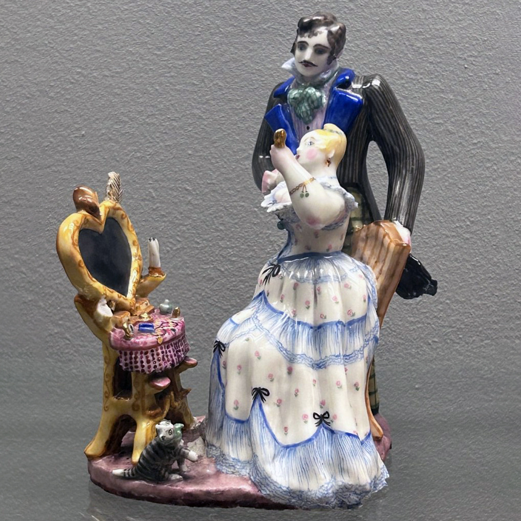 Soviet Porcelain Figural Group In Front Of The Mirror By Kuchkina