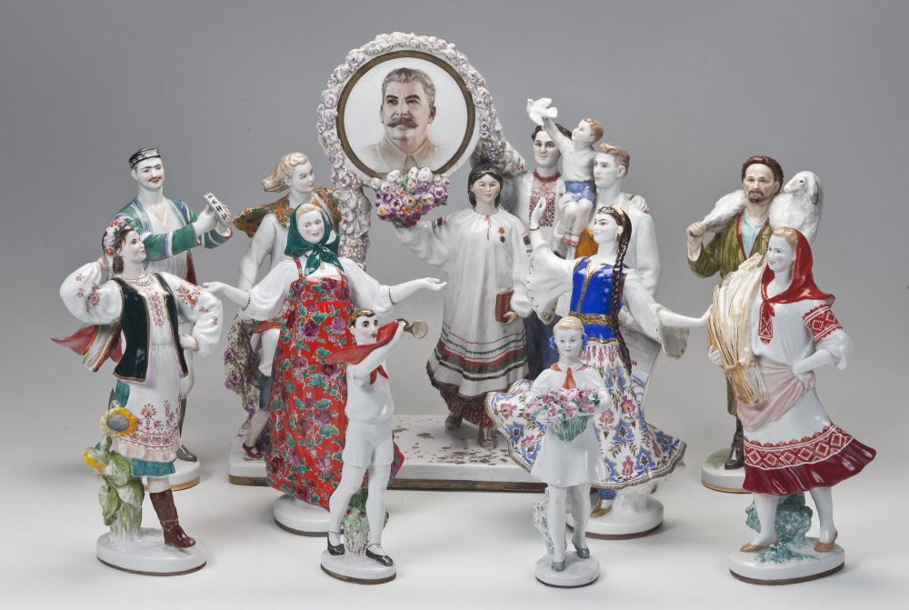 Soviet Porcelain Figural Group Under The Sun Of Stalin Consitution By Velikhova
