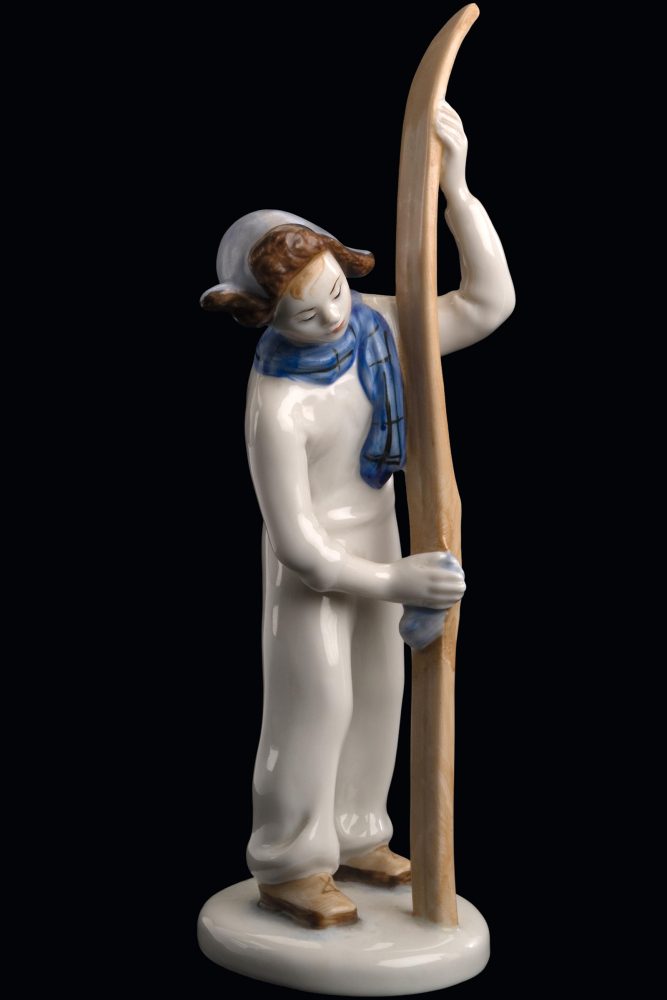 Soviet Porcelain Figure Boy With Skies By Stolbova