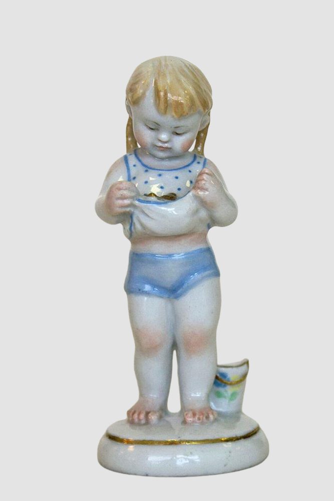 Soviet Porcelain Figure Girl With Fish By Stolbova