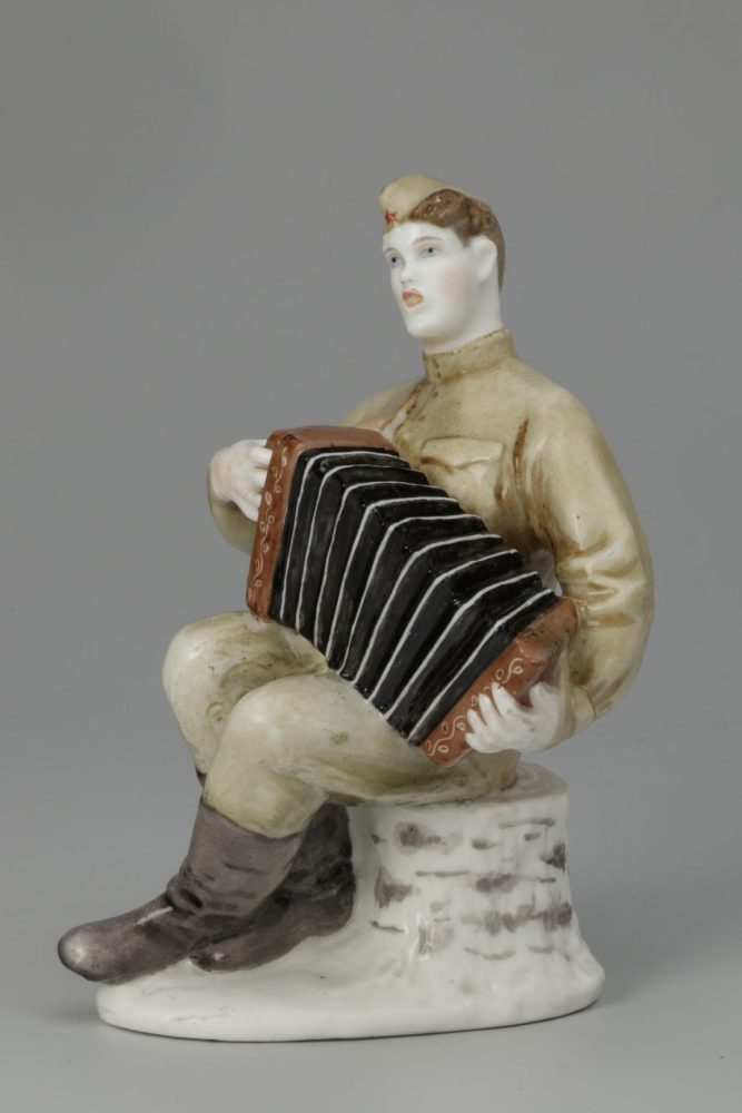 Soviet Porcelain Figure Soldier Accordion Player By Velikhova