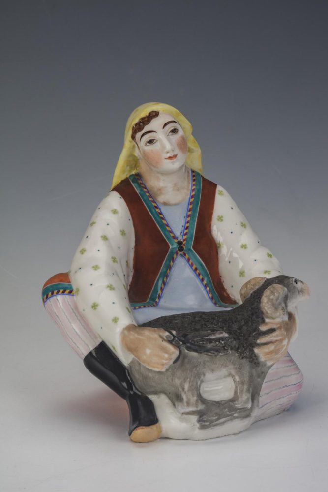 Soviet Porcelain Figure Woman With A Ram By Koltsov 1939
