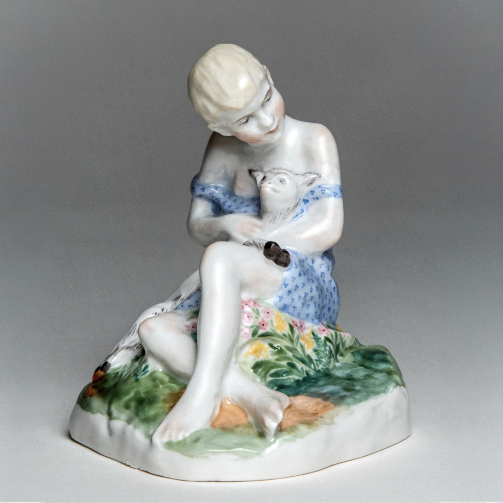 Soviet Propaganda Lomonosov Porcelain Figural Group Girl With Goat By Rizhov
