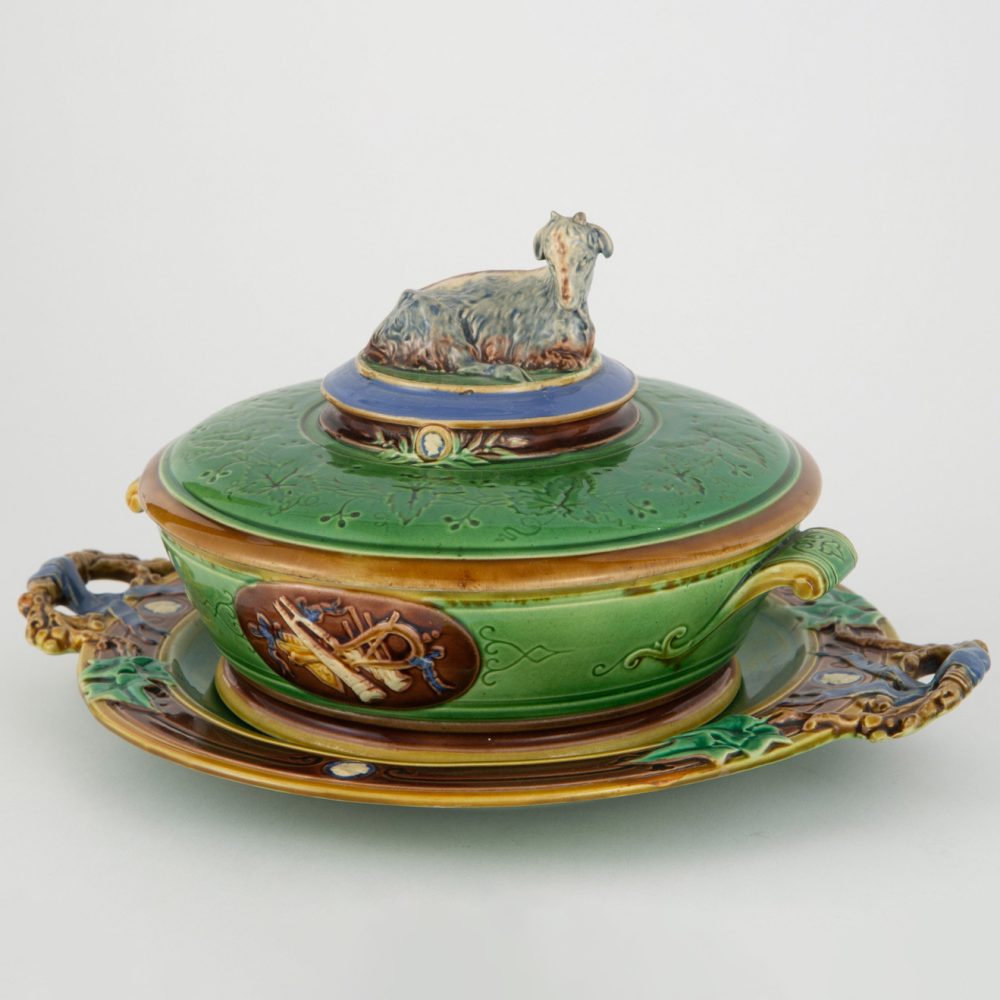 Minton 585 Majolica Goat Butter Dish