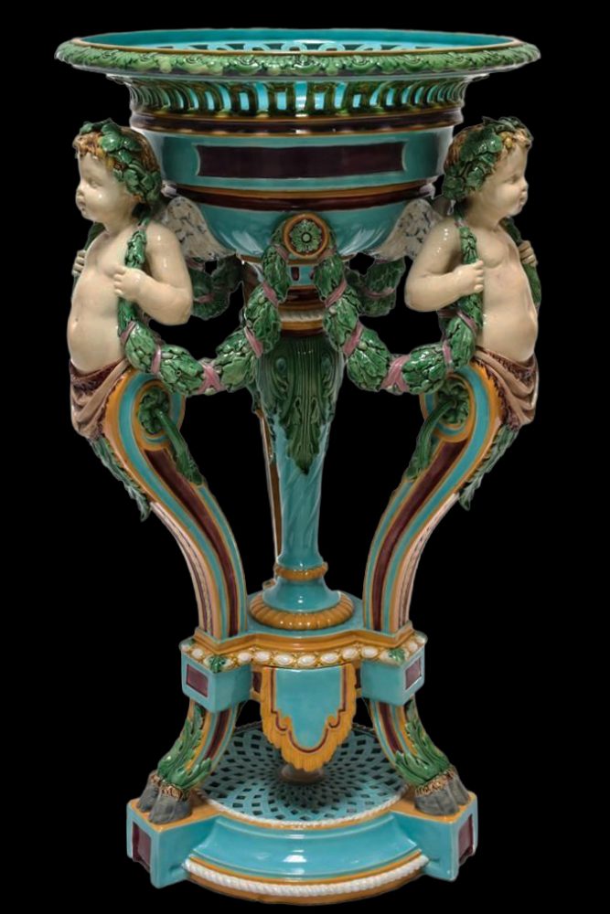 Minton 1309 Majolica Figural Cupid Centerpiece