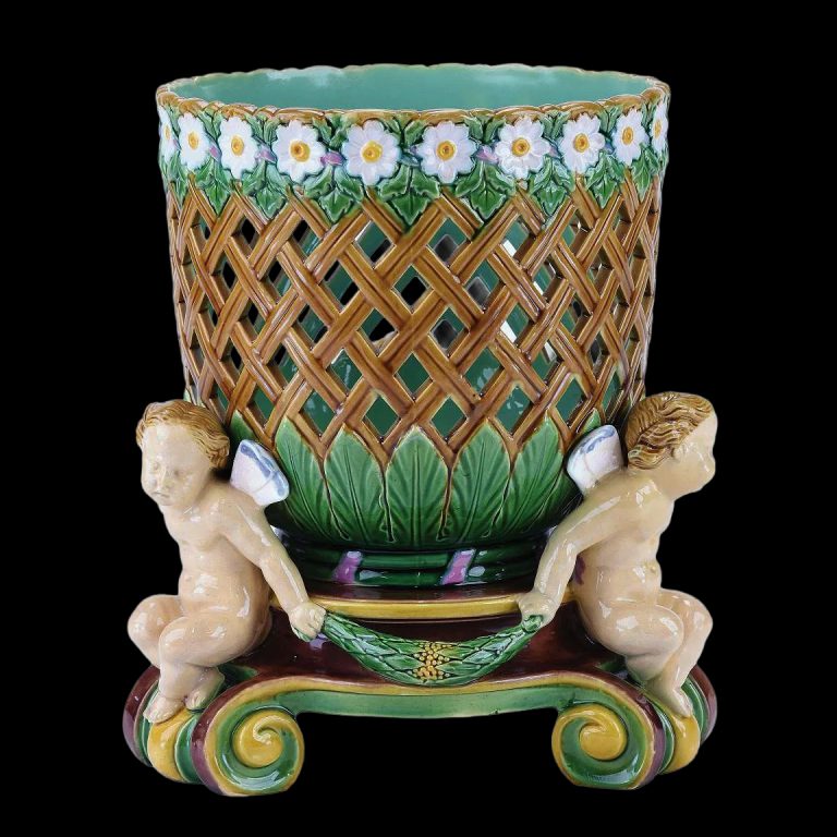 Minton 1845 Majolica Cupids With Basket