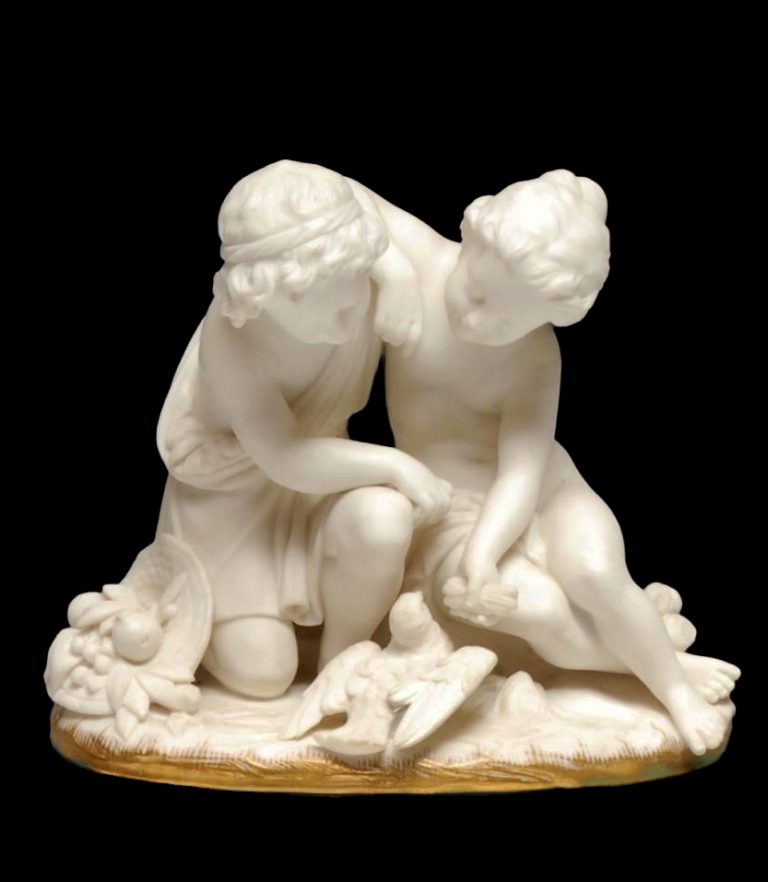 Minton 398 Parian Figural Group Boys With Dove