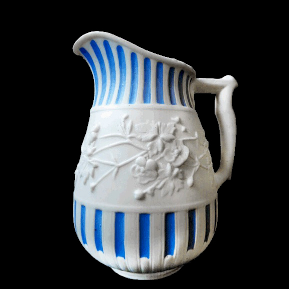 Minton 519 Parian Buttercup Jug With Blue Stripes