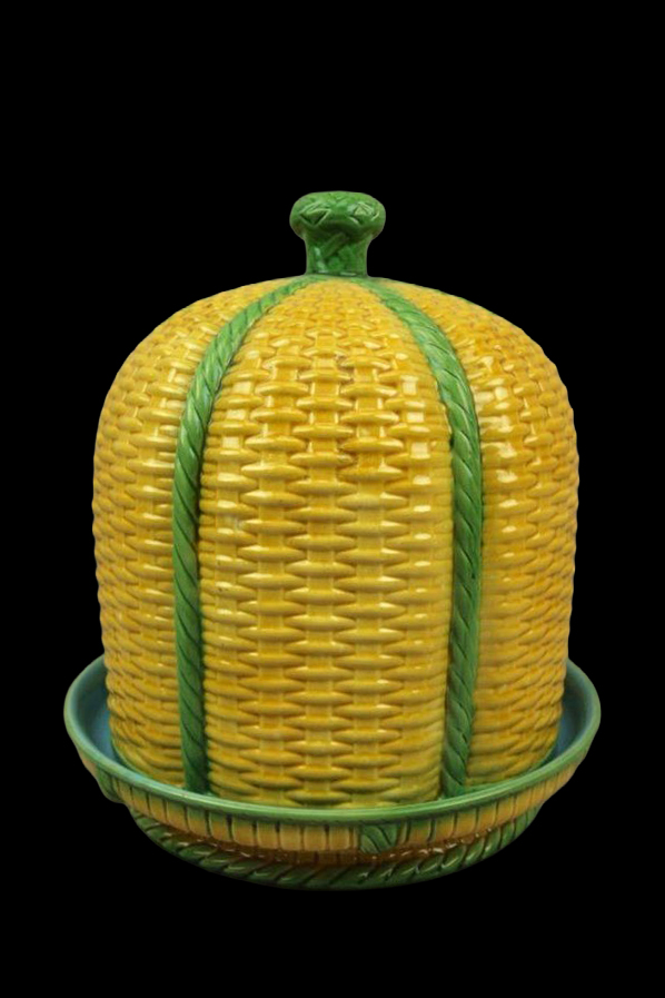 Minton 763 Majolica Wicker Cheese Keeper